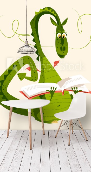 Picture of Dragon sitting and reading a book Diada de Sant Jordi the Saint Georges Day Traditional festival in Catalonia Spain 